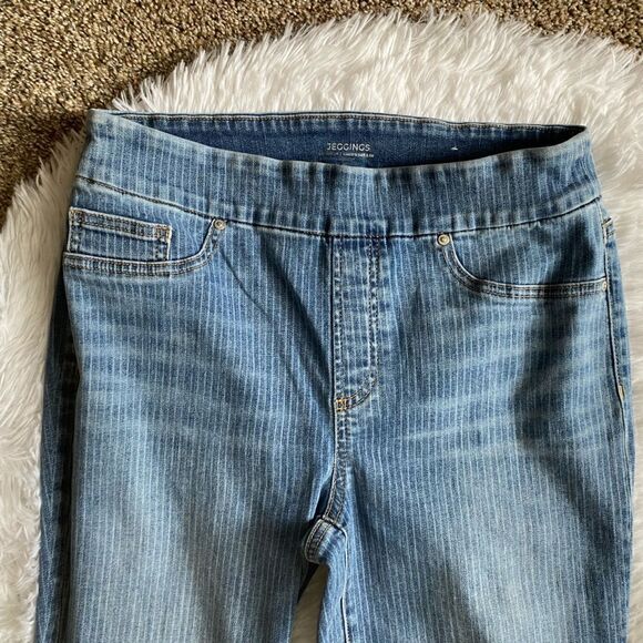 Chico’s Jegging Striped Jeans Pull On Elastic Waist Womens Size 6 - Picture 4 of 7